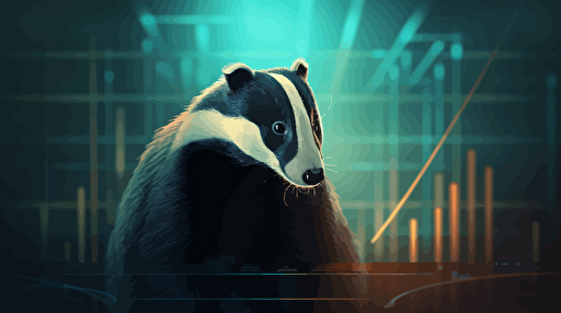 A clever badger, triumphantly eliminating irregularities in time series data and value deviations, digital illustration, vivid colors, vector style, futuristic environment, data visualizations in the background, well-lit, sharp details, Canon EOS 5D Mark IV, 35mm f/1.4 lens, ISO 100, f/2.8, Adobe Illustrator
