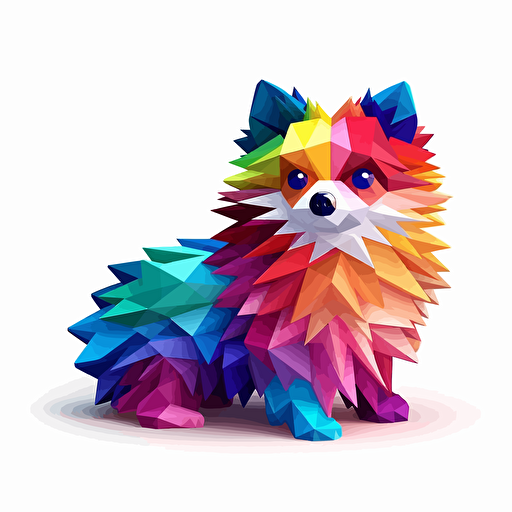 colorfull origami Pomeranian dog, vector art, white background