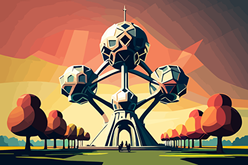 2D vector art Brussels Atomium monument