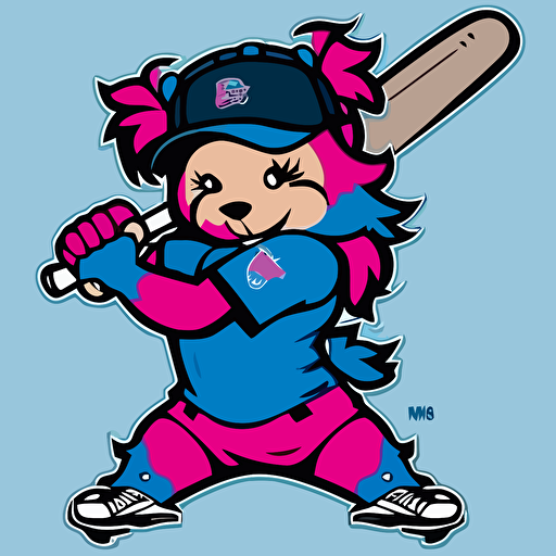 a mascot logo for a girls softball team, using blue and pink, simple, vector