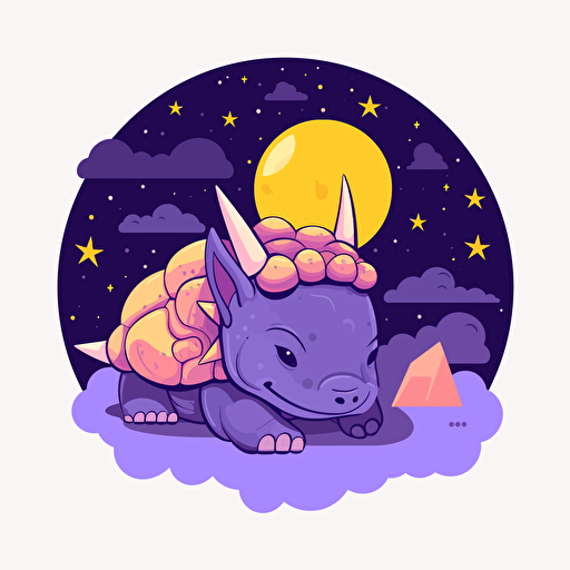 An illustrated triceratops that features as the mascot for a baby sleep product brand. Flat outline vector style.