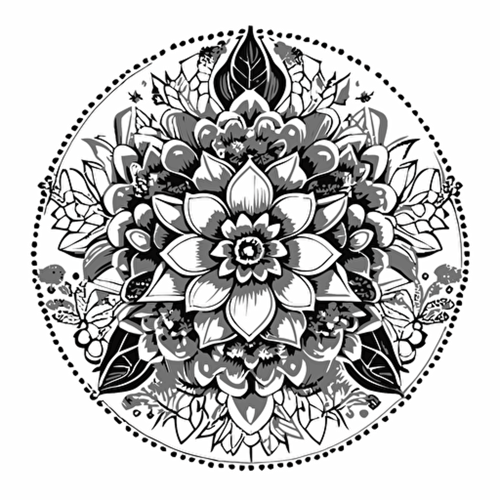beautiful black and white vector mandala with flowers hand drawn