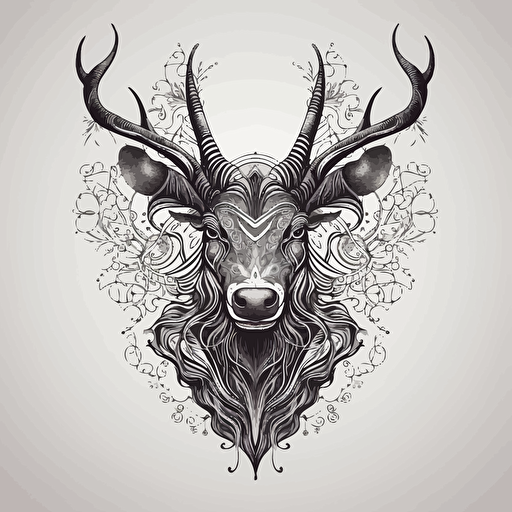 unicorn that looks like an elk, elk antler, black and white vector illustration, simple ::vector style