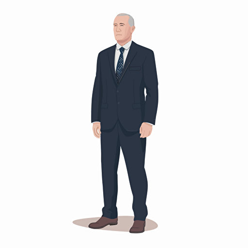 a flat vector image of a man in a navy suit and tie, full frontal view.