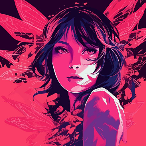 desinge, vector, deep pink, japanese style, fireflys, in the style of becky cloonan, john watkiss