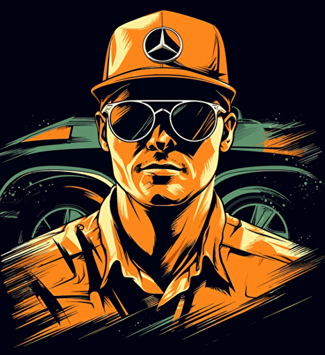 abstract vector illustration the driver of a mercedes in full uniform and sunglasses, in the style of furaffinity, charismatic