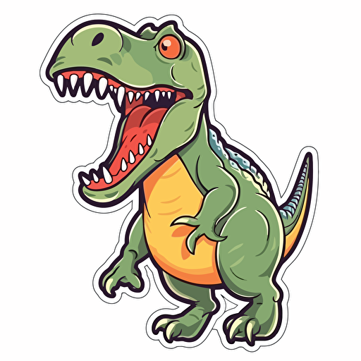 Dinosaur , Sticker, Enthusiastic, Primary Color, mural art style, Contour, Vector, White Background, Detailed