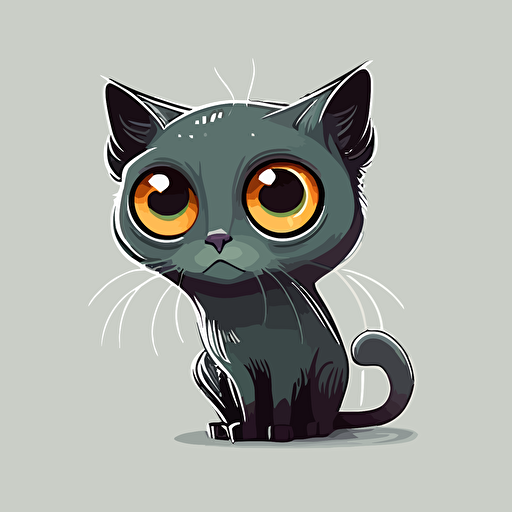 a cute grey cat with big eyes, cartoon, stylized, simple, vector sytle, clear background
