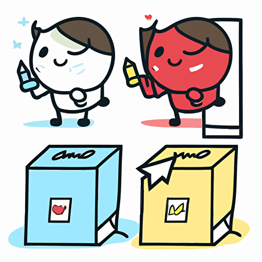 draw a 2D vector, cartoon, cute ballot, a simple drawing, in color but bordered with a black line, flat drawing and without details on a white background