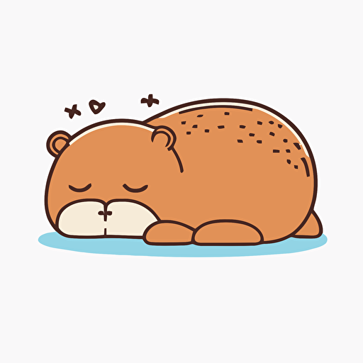 kawaii capibara, sleeping, sticker, vector, white background, contour, cartoon style