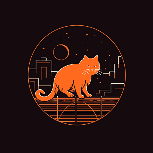 light orange cat walking on the fence at night, minimal line logo, vector, flat, dribble, behance, pinterest, award winner