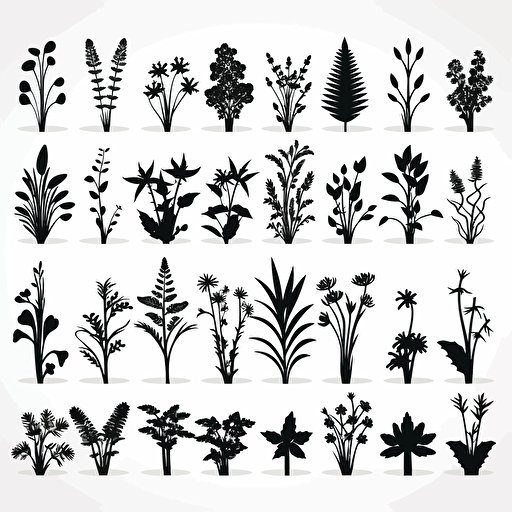 simple 2d vector silhouette of plants
