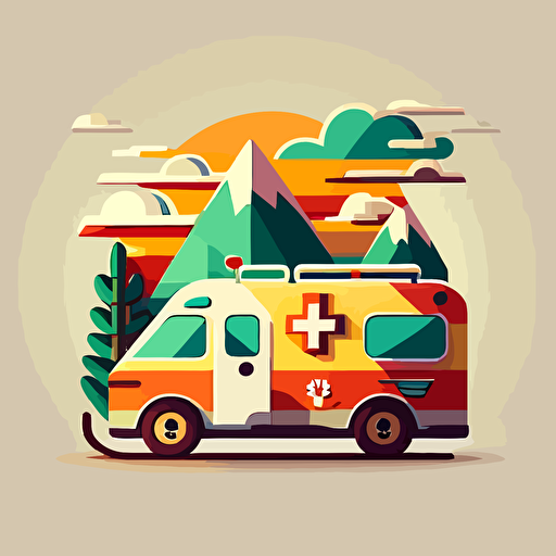 flat, 2d, vector, minimulist, logo with an ambulance