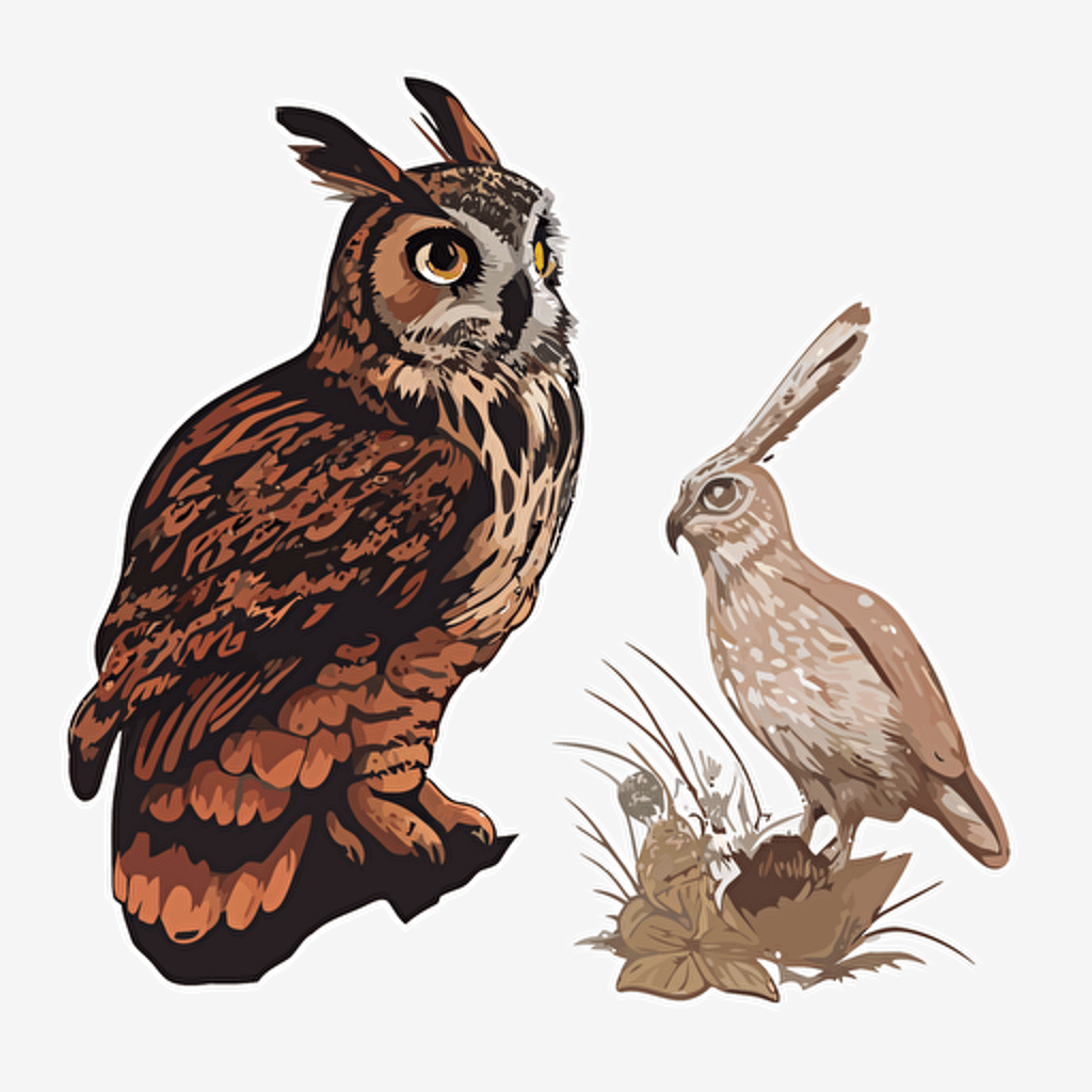 a vector image of an owl next to a hare