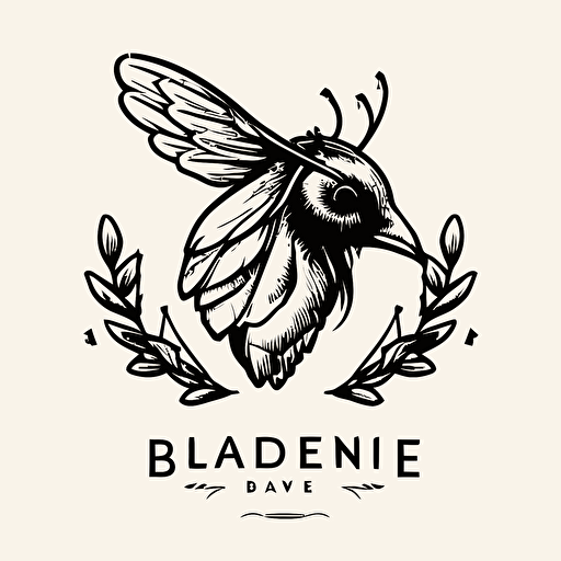 line drawing logo, minimalistic, honeybee on a ravens head. Vector.