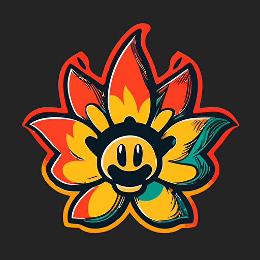 super mario vector logo hippie fire flower, vector art, simple, cartoon, 2d