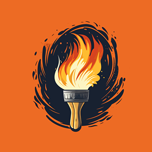 vector style illustration, stylised logo of a basting brush on fire