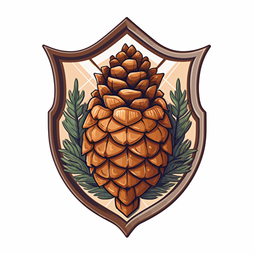 Vector cartoon shield crest of a pine cone white background