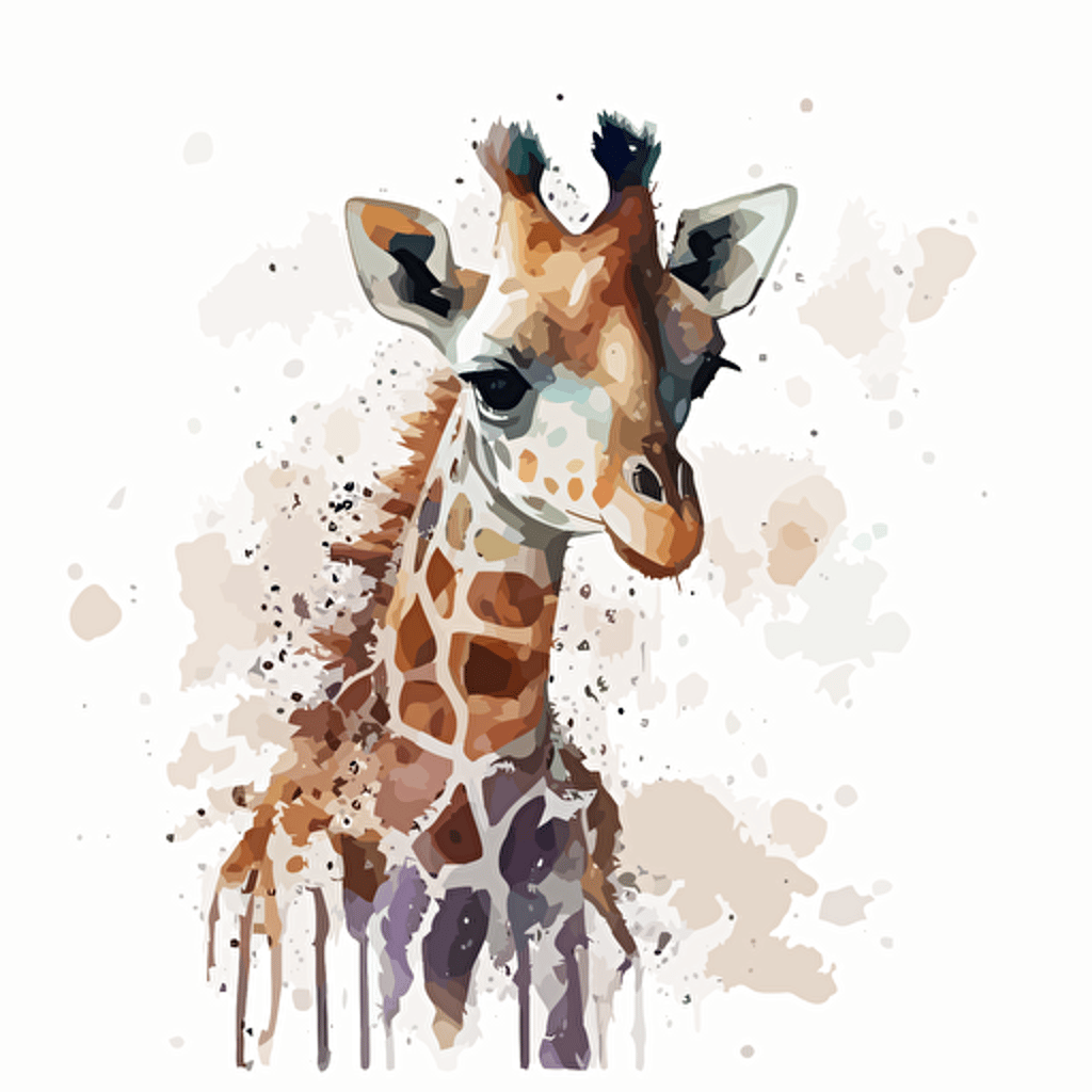 baby watercolor giraffe vector,comic style, white background