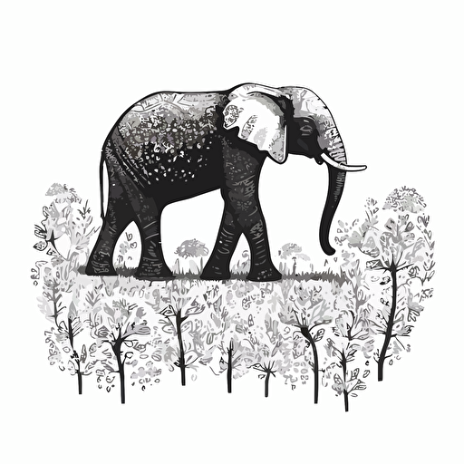 an isolated elephant vector in rupi kaur style black and white