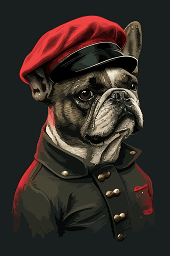 french bulldog standing with a beret, vector art, minimalistic
