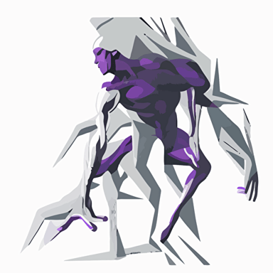 vector illustration, dynamic pose, flat colors, white, purple and dark grey color scheme