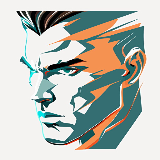 vector image of male face, futuristic style, two-tone