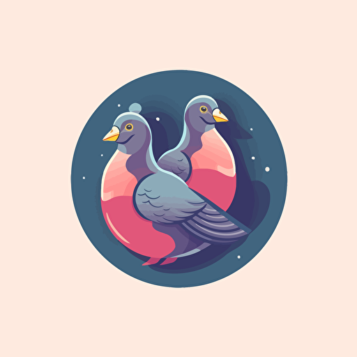flat vector logo, two pigeons.