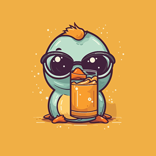 Duck wearing eyewear and drinking juice, vector illustration style, Minimalistic, illustration