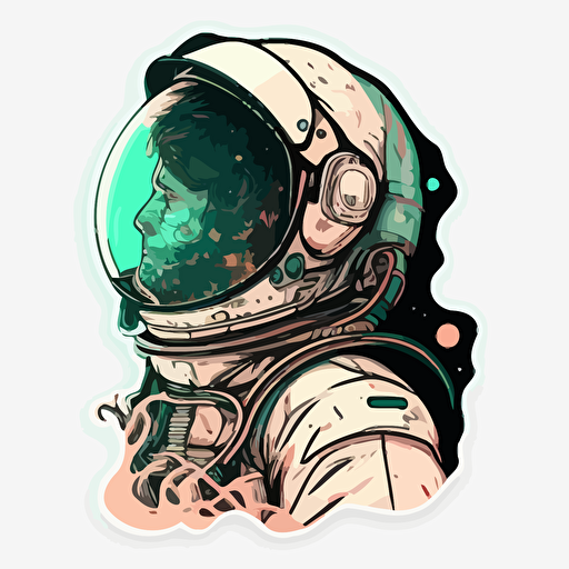 spaceman, Sticker, Pastel, Digital Art, Contour, Vector, White Background, Detailed