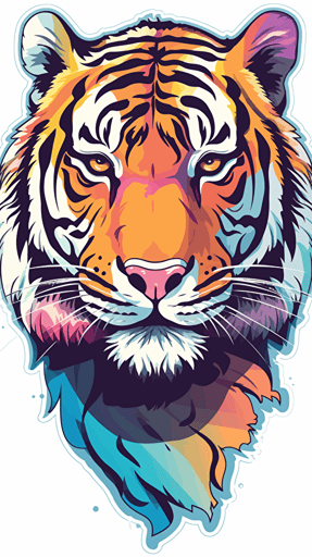 vector art of a tiger illustration stickers, vivid colors, colorful, pastel cute colors, white background