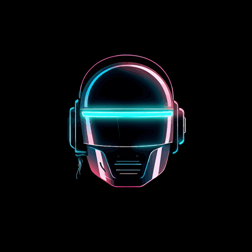 minimalist logo design, neon blue, robotic helmet, music wavelength on the helmet visor, ,daft punk, vector, cloud