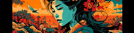 vibrant woke 2d vector art ukiyo-e