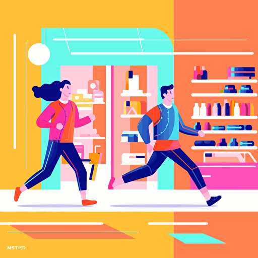 Vector illustration of customers running to shopping in a hardware store. The style is colourful, fluid and contempory, Modern flat vector concept illustrations.