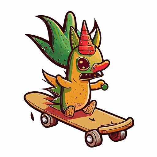 cupacabra riding a skateboard, vector logo, vector art, emblem, simple cartoon, 2d, no text, white background