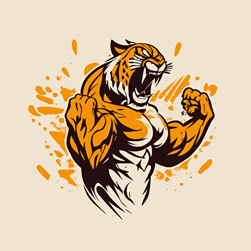 vector minimalist logo of a tiger flexing his bicep and snarling