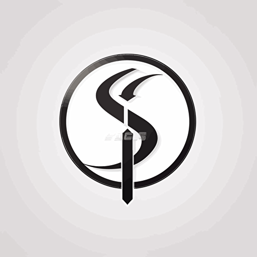 a minimalistic, letter S that fuses into a sword, lettermark 2d logo image for an AI company, black and white, vector, dynamic, futuristic, award-winning