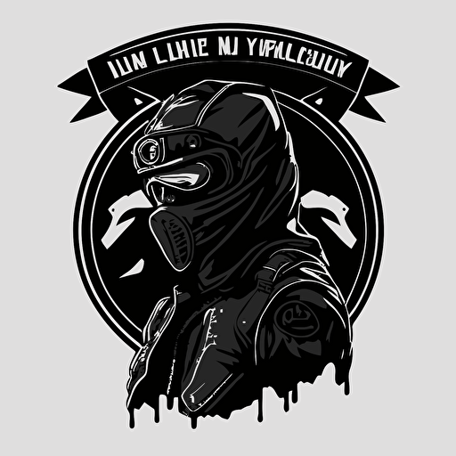 motorcycle club logo, ninja, simple vector, black and white