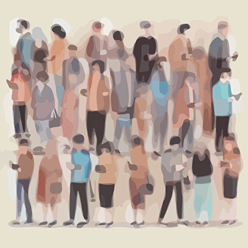 a vector illustration of a Large crowd, group of people isolated on white background, adults looking at their phones.