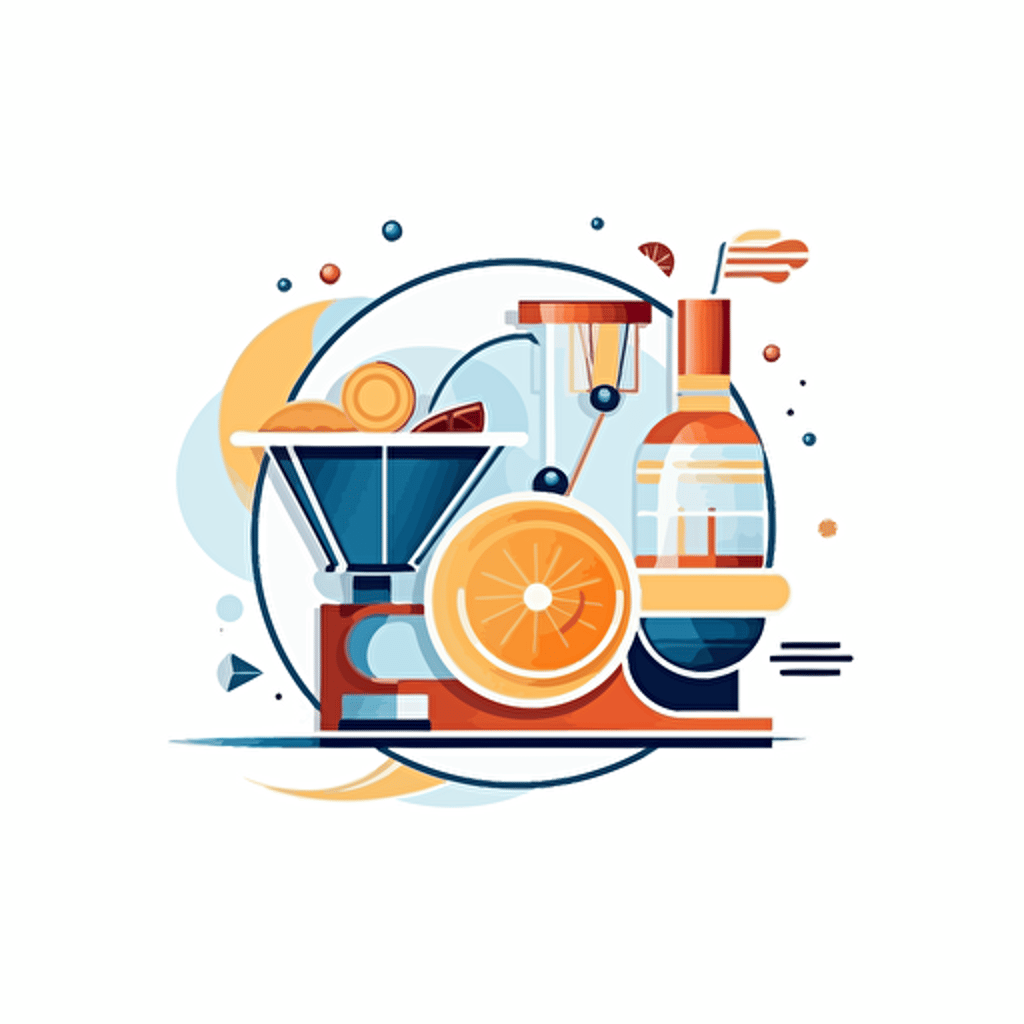 flat vector logo, minimal, rotary transfer machine, large spinning disc, cocktail robot, moscow mules, white background, professional feeling