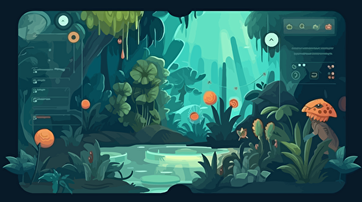 mockup a menu for an eLearning course that has the learner exploring a new jungle planet, flat vector illustration