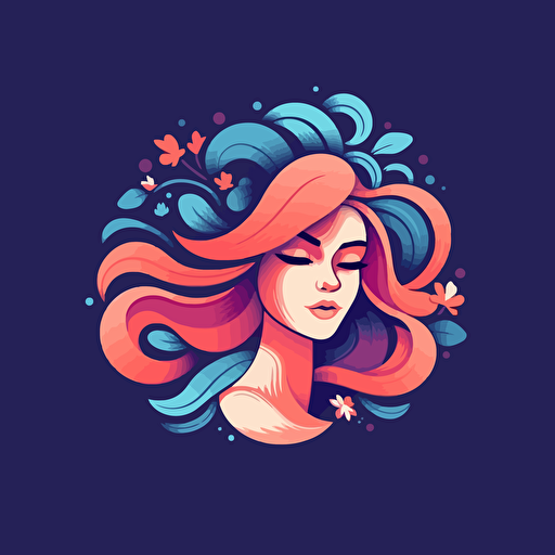 she creates hair , logo, for business, 2d flat vector svg design, full shot, centered