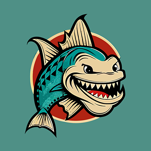 Hypostomus plecostomus suckermouth catfish, 1930s baseball mascot, two colors, 1930s cartoon animation, vector logo, smiling, very simple