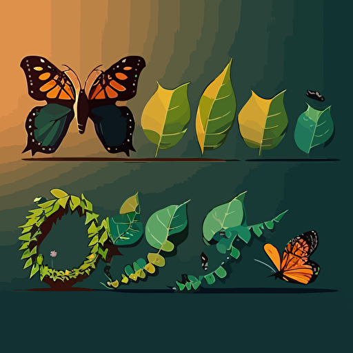 metamorphosis of caterpillar phases of transforming into butterfly, simple illustration, 2d, vector art