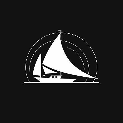 negative space flat vector logo design of a modern yacht, minimalism, black and white