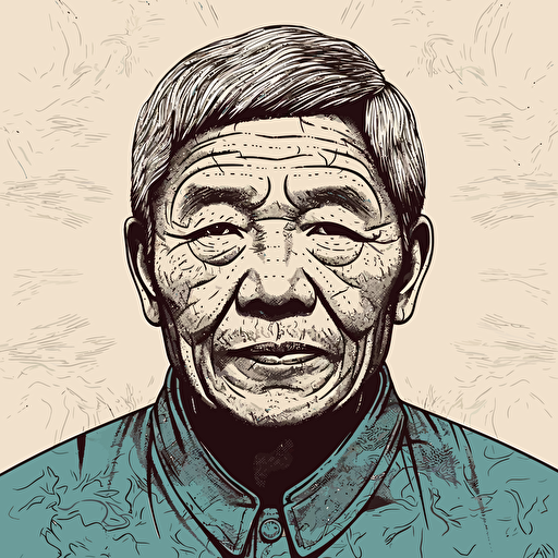 a vector art poster of a Chinese male, looks like mandela, 30years old, smiling, frontal stance.