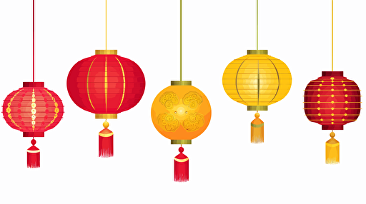 chinese celebration lanterns hanging + vector illustration + white background