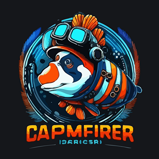vector logo computer hacker submarine captain in clown fish colors