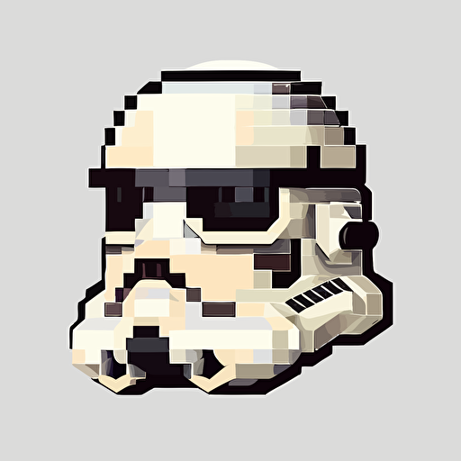 Pixelated stormtrooper, head lofi, goofy looking,, white background, vector art , pixar style