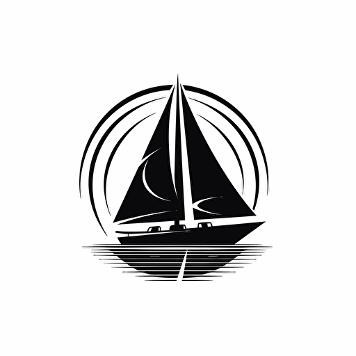 negative space flat vector logo design of a modern yacht, minimalism, black and white